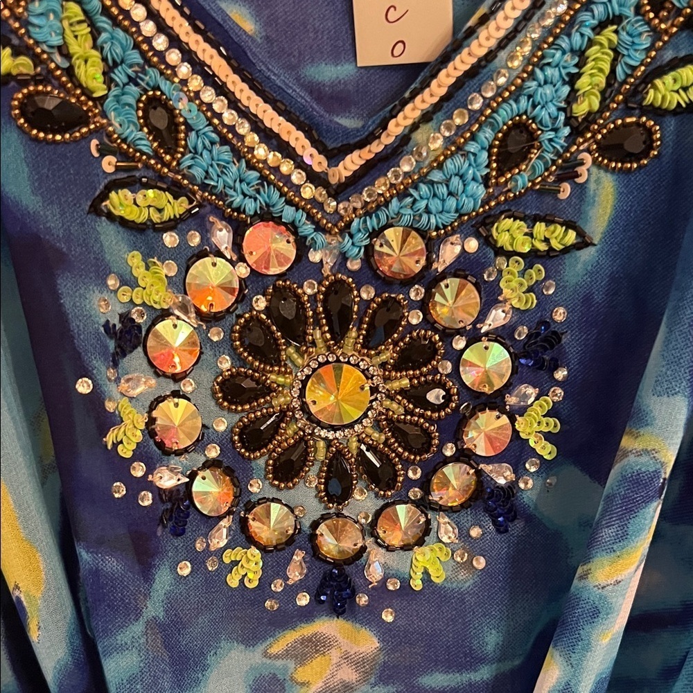 LUCKY & COCO NWT Kaftan Womens 3X Blue Water Embellished
Gemstone Beach Wear - Picture 5 of 15